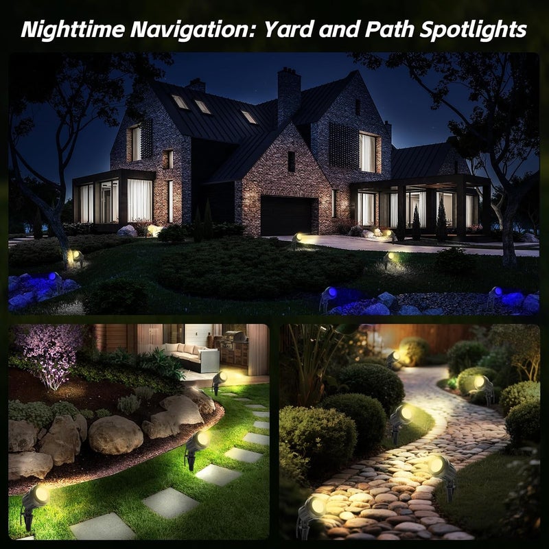 Holeva Spotlight Outdoor – 120V Plug-in, 2700K Warm White LED Landscape Spot Lights with RGB 3 Lenses for Yard, Garden, Lawn&Tree Decor, IP67 Waterproof, Perfect for Holidays&Everyday (4 Pack, Black) - Image 5